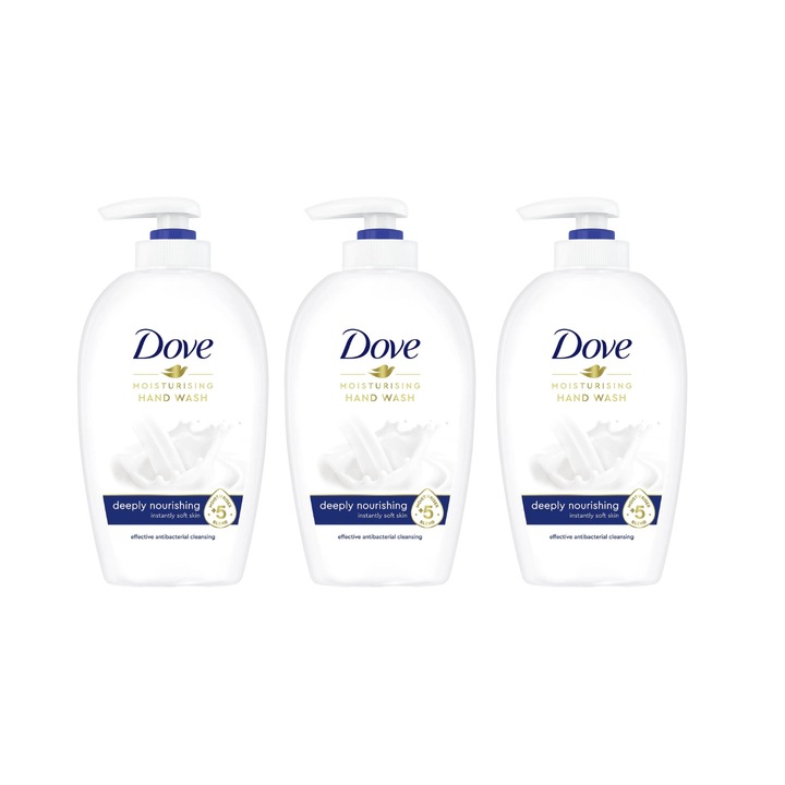 Комплект от 3 бр. Дълбоко подхранващ течен сапун Dove 250 мл, Ефективно почистване, хидратация, усещане за свежест