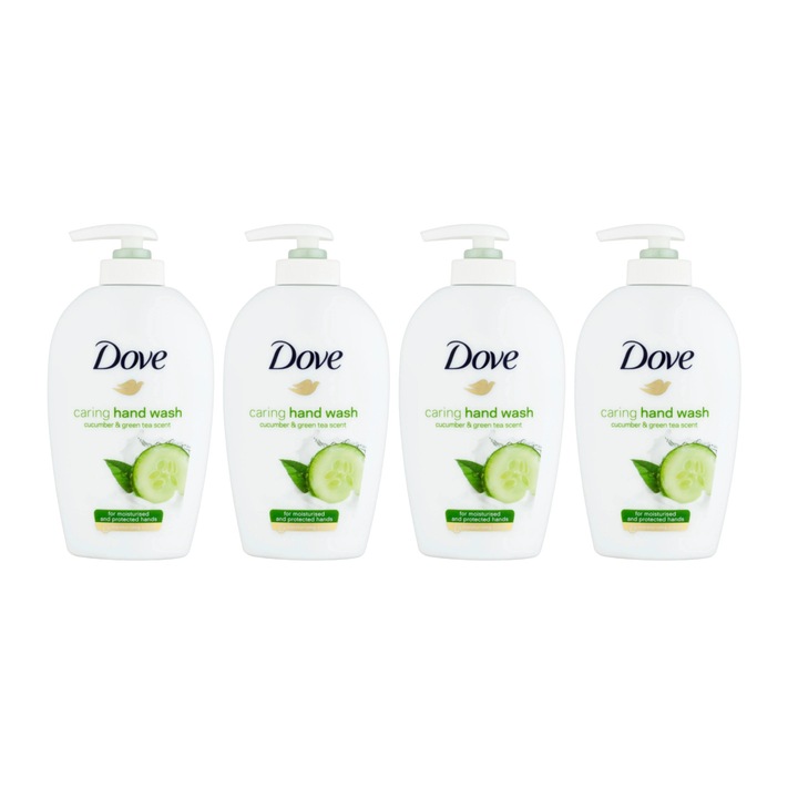 Комплект от 4 течен сапун Dove Cucumber and Green Tea, 1/4 хидратиращ крем, 250 ml