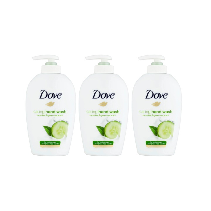 Комплект от 3 x Течен сапун Dove Cucumber and Green Tea, 1/4 хидратиращ крем, 250 мл