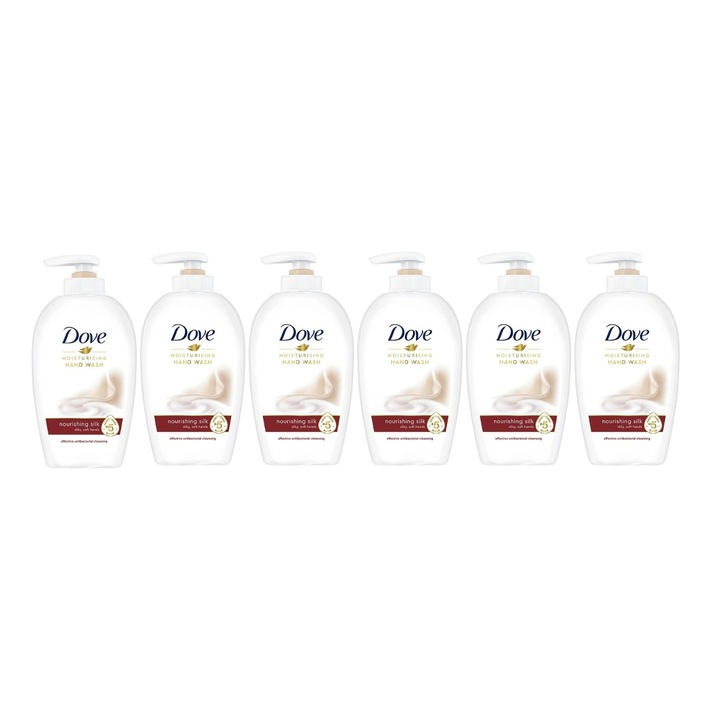 Комплект 6 опаковки течен сапун Dove Nourishing Silk 250 мл, Ефективно почистване, Хидратация, Усещане за свежест