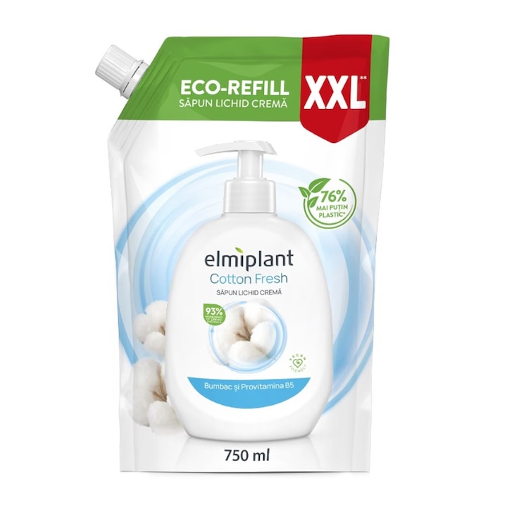 Set 3 x Rezerva Sapun Lichid, Elmiplant, Cotton, 750 ml