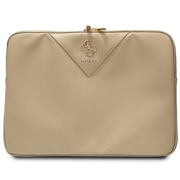 Husa laptop Guess ZIP Leather Triangle, piele eco, auriu, 26x34x2.5cm