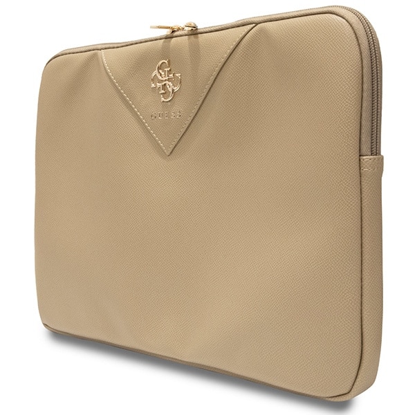 Husa laptop Guess ZIP Leather Triangle, piele eco, auriu, 26x34x2.5cm