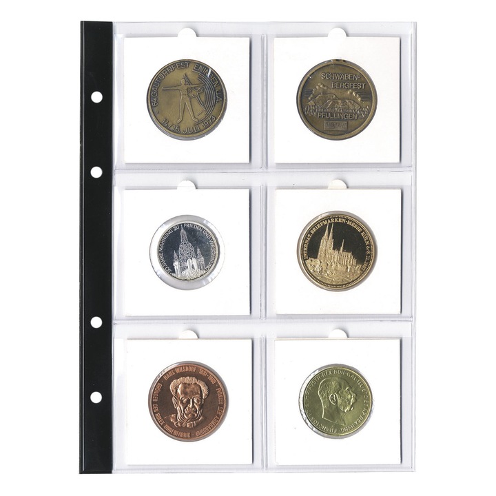 Set 5 folii pentru monede in cartonase, Safe Albums, Compact 7857PA, 6 buzunare de 67 x 67 mm per folie