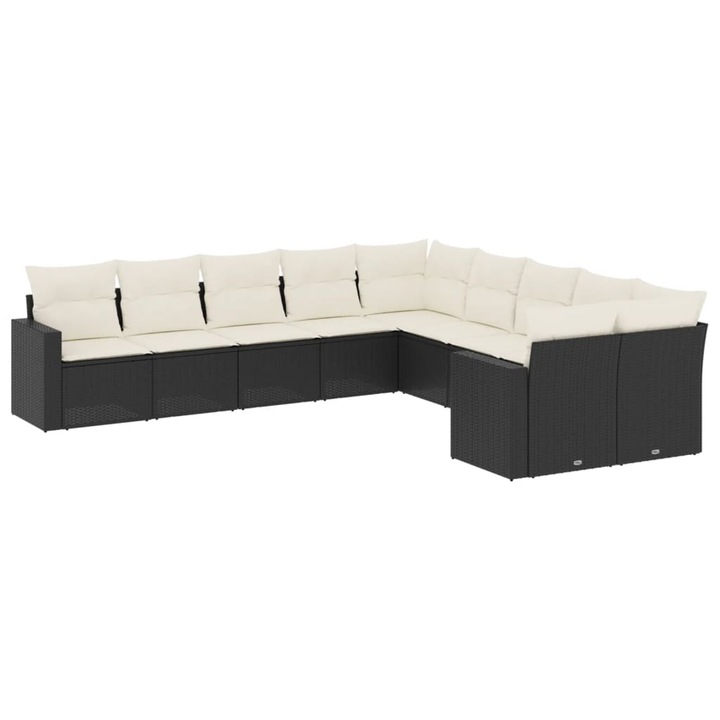 Set canapele de gradina cu perne vidaXL, 10 piese, negru, poliratan, 3219496