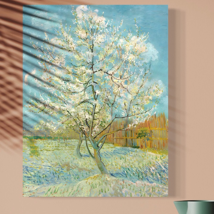 Картина върху платно, LuxCanva® A1497, Розова праскова, 100 X 135 СМ, 100% памучно платно 400 г/м2, дървена рамка, стая, дърво, цветя, Ван Гог, картина, хол, ярки цветове