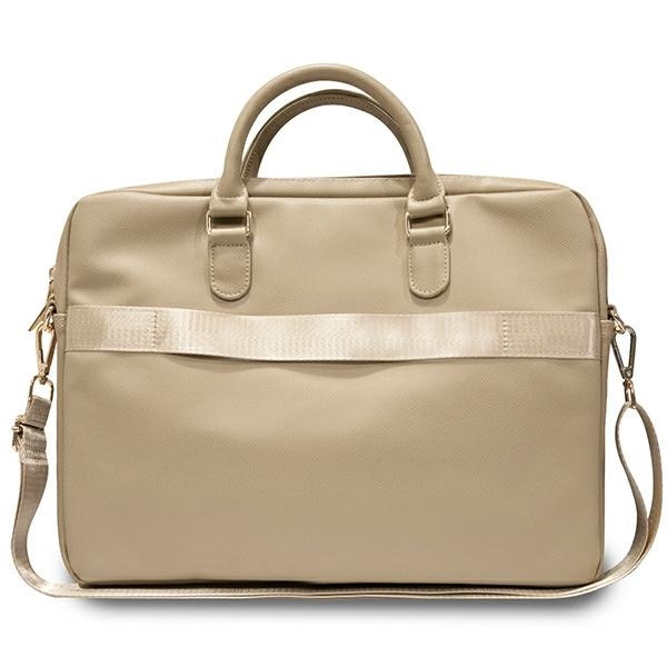 Geanta laptop Guess ZIP Leather Triangle, eco-piele, auriu, 31x41x6cm