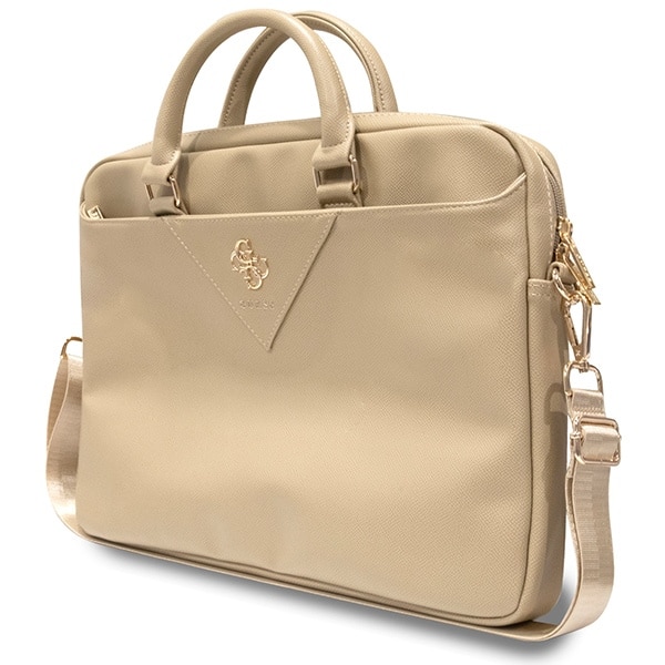 Geanta laptop Guess ZIP Leather Triangle, eco-piele, auriu, 31x41x6cm