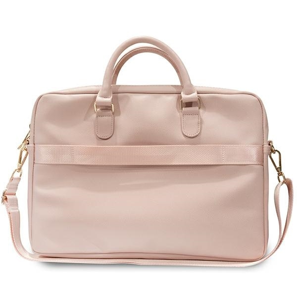 Geanta laptop Guess ZIP Leather Triangle, eco-piele, roz, 31x41x6cm
