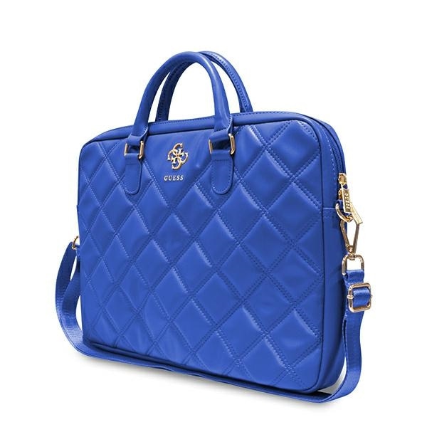Geanta laptop Guess Quilted 4G, piele ecologica, 31x41x6cm, albastru