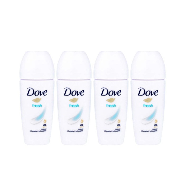 Set 4 x Deodorant Roll-On Dove Fresh, 48h protectie, 50 ml