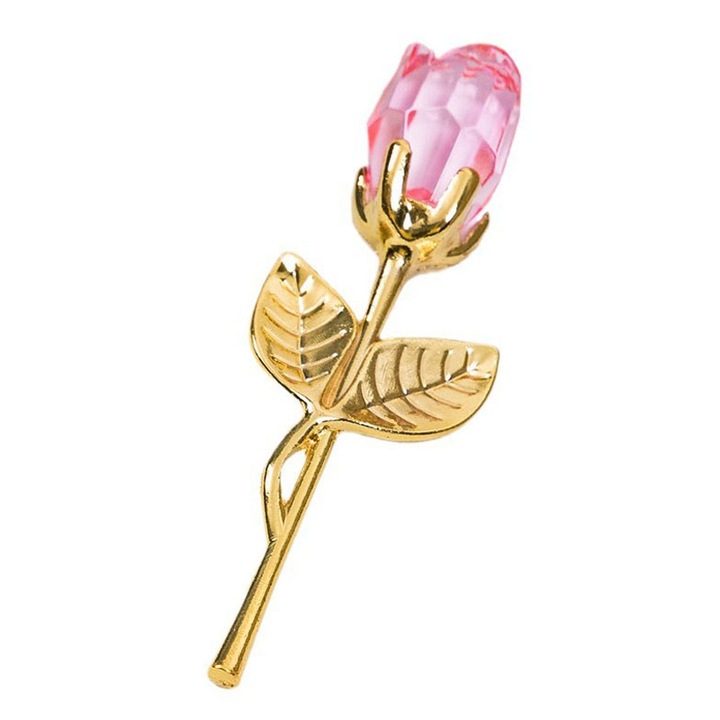 Trandafir din cristal, flori de dragoste eterna, 9cm, Auriu/Roz