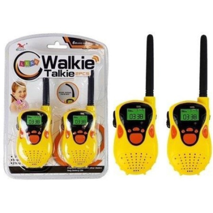 2db-os walkie talkkie gyerekeknek, Leantoys, Műanyag, 100m, Sárga