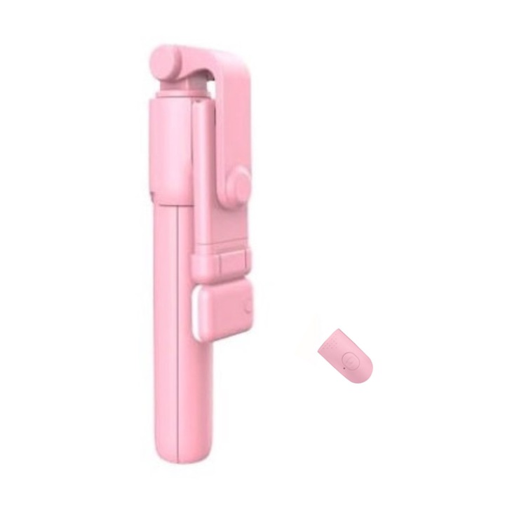 Селфи стик със светлина, Bailink с дистанционно управление и статив, Bluetooth, 3 режима, Дистанционно управление, LED функция, За IOS/Android, Розов