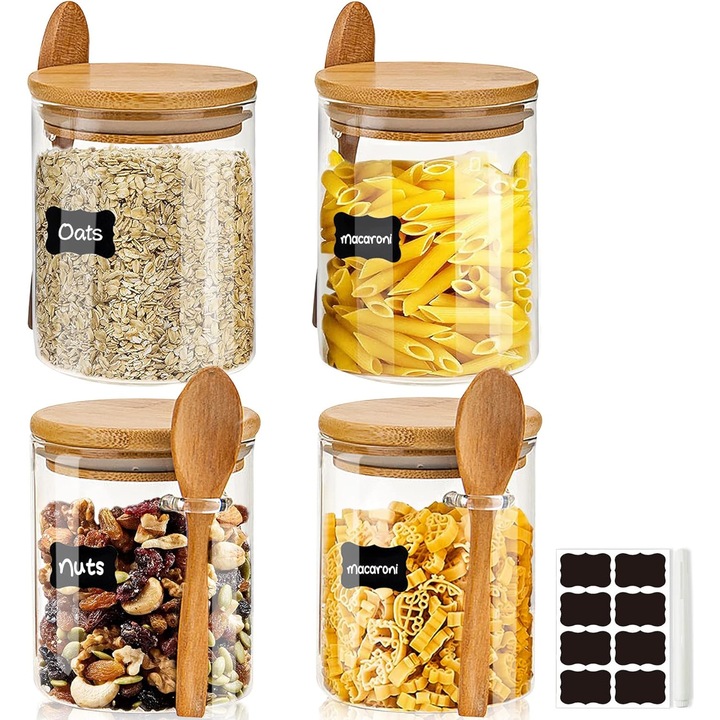 Комплект от 4 кутии за храна, ZUNSEAT, боросиликатно стъкло, запечатани, 600 ml, прозрачни