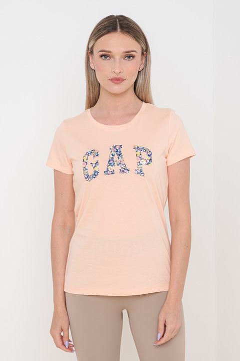 GAP, Tricou de bumbac cu imprimeu logo, Roz somon