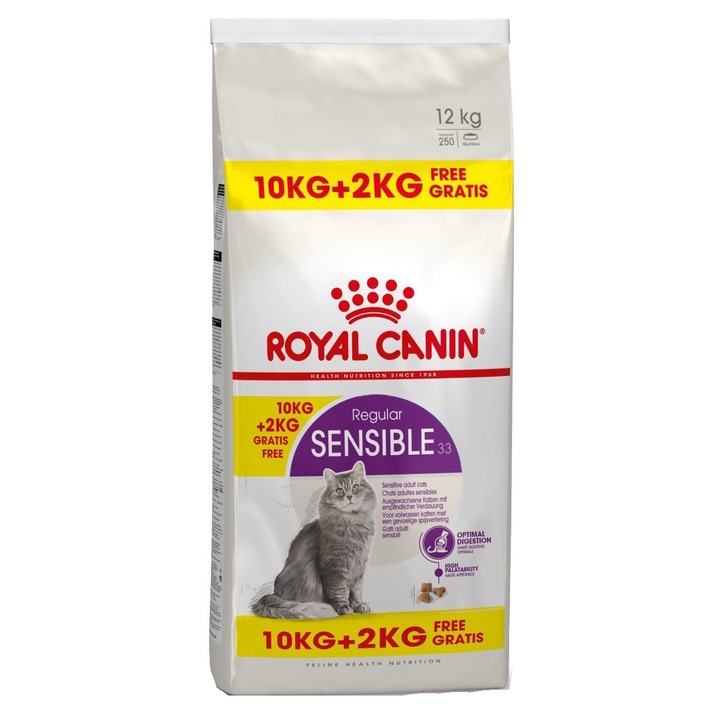 Суха храна за котки Royal Canin, Sensible, 10 кг + 2 кг Подарък