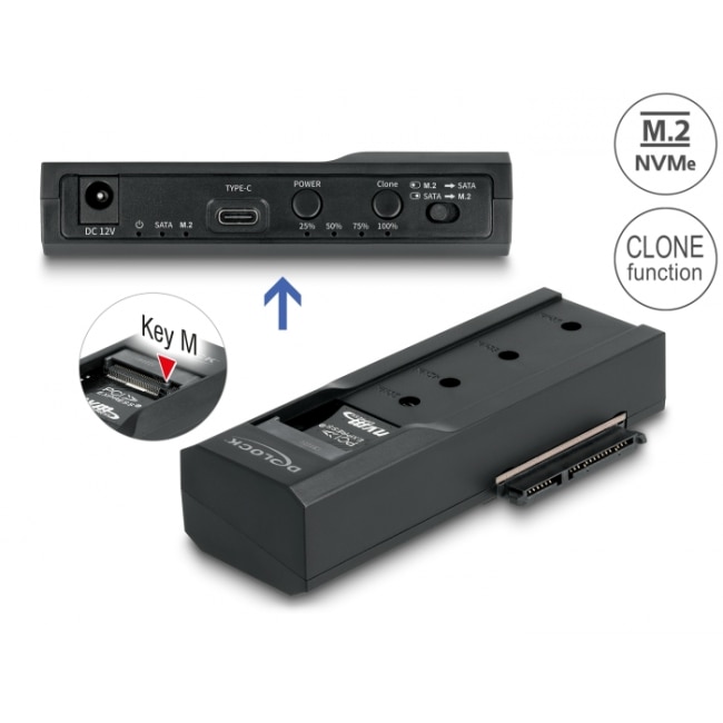 Delock Convertor Convertor Delock USB-C, 1 x M.2 NVMe SSD + 1 x SATA SSD / HDD, Clonare ...