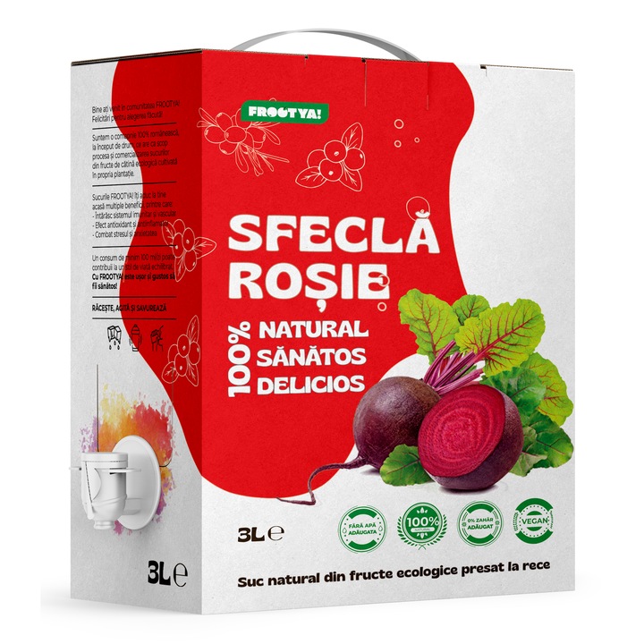 Suc de Sfecla Rosie, FROOTYA, 3L, 100% Natural, Presat la Rece, Fara Conservanti