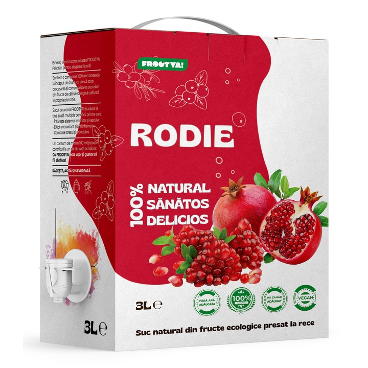 Suc de Rodie, FROOTYA, 3L, 100% Natural, Presat la Rece, Fara Conservanti