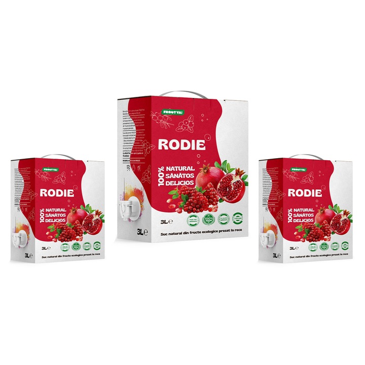 Pachet suc Rodie, 3 cutii x 3L, FROOTYA, 9L, 100% Natural, Presat la Rece, Fara Conservanti