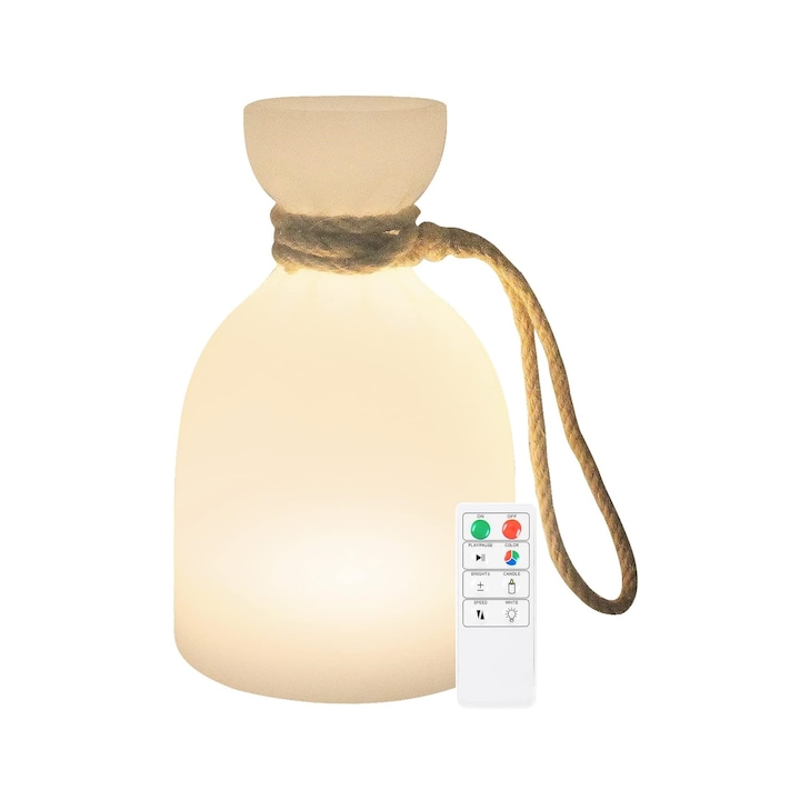 Lampa de Veghe sau Exterior, LED, Reincarcabila, USB, Portabila, Rezistenta la apa, 8 culori reglabile, Telecomanda, Alba