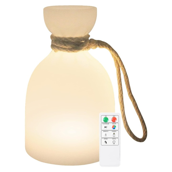 Lampa de Veghe sau Exterior, LED, Reincarcabila, USB, Portabila, Rezistenta la apa, 8 culori reglabile, Telecomanda, Alba
