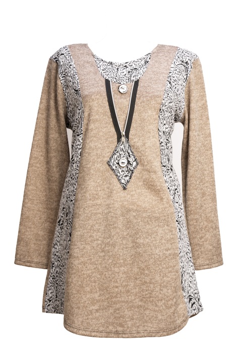 Bluza dama, bej, cu model floral, Bej