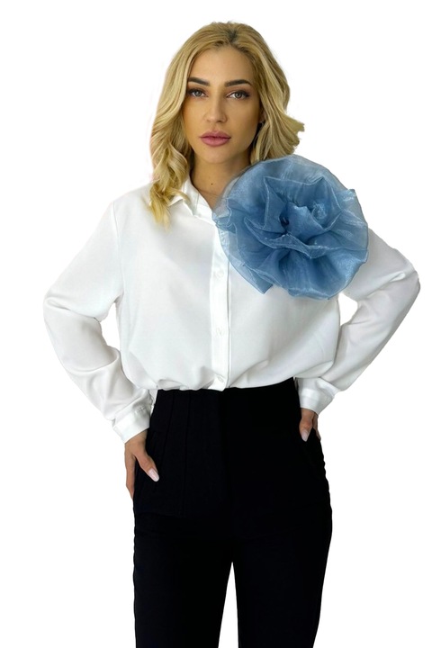 Alizee irodai ing, virágos organza kiegészítővel, Fehér/Kék, Univerzális S/M méret