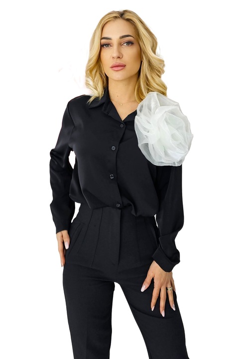 Alizee irodai ing, nyomott virágos organza kiegészítővel, Fekete/Fehér, Univerzális S/M méret