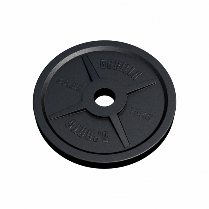 Disc Olimpic din fonta 50/51 mm, negru, 15kg, Gorilla Sports