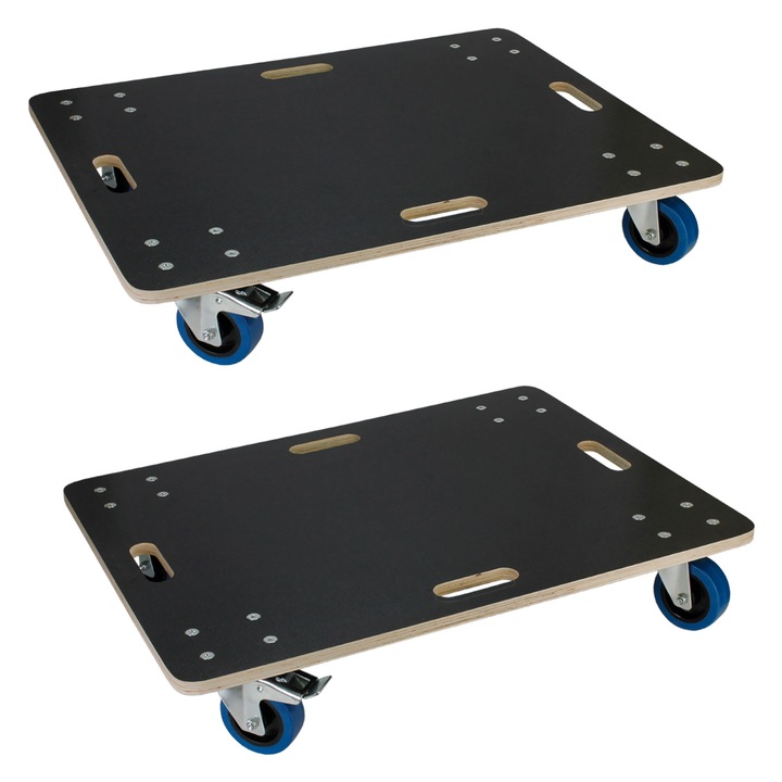 Set de 2 carucioare pentru transport, ECD Germany, gri, platforma din multiplex, 60 x 80 cm, 2 roti cu frana, incarcare pana la 800 kg