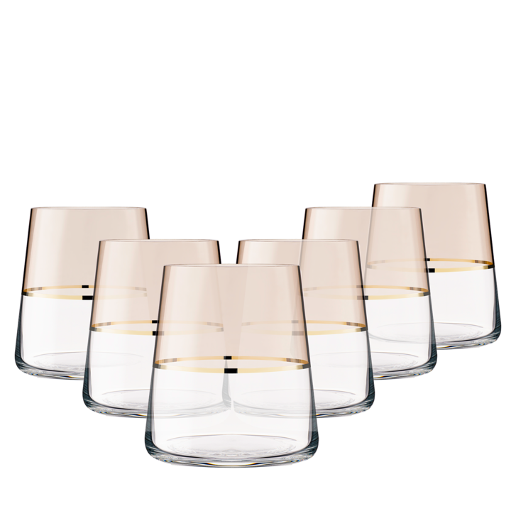 Комплект от 6 Callena чаши, за уиски, вода, кафяв цвят със златна линия, 420 мл