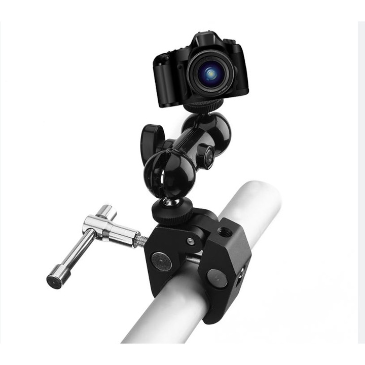 Prindere tip Menghina cu Surub 1/4, pe ghidon / Furca, Compatibil cu Camere GoPro, insta360, SJcam, DJI Osmo, Universal de Bicicleta / Motocicleta, din Aluminiu
