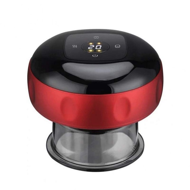 Aparat De Masaj Portabil SIKS 3 in 1, Cu Incalzire Si Vacuum, Display LCD, Tonifiere, Scraping Massager, Indepartare Celulita, Slabire, Rosu Cu Negru