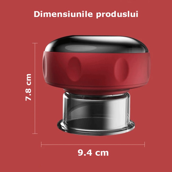 Aparat De Masaj Portabil SIKS 3 in 1, Cu Incalzire Si Vacuum, Display LCD, Tonifiere, Scraping Massager, Indepartare Celulita, Slabire, Rosu Cu Negru