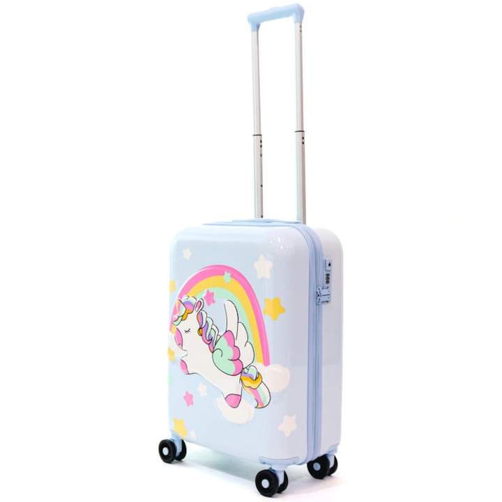 Куфар с колелца Ella Icon Unicorn, За деца, 55x24x40 см, Син