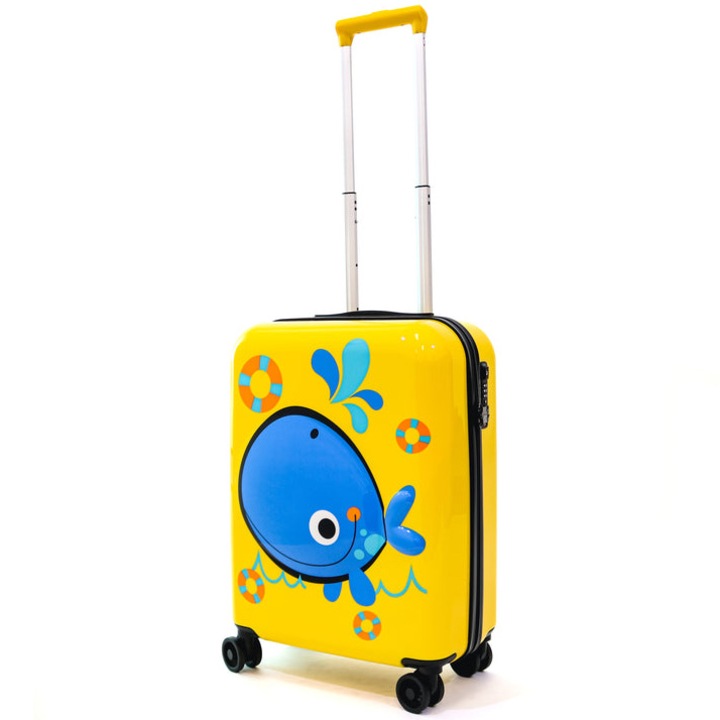 Куфар с колелца Ella Icon Blue Whale, За деца, 55x24x40 см, Жълт