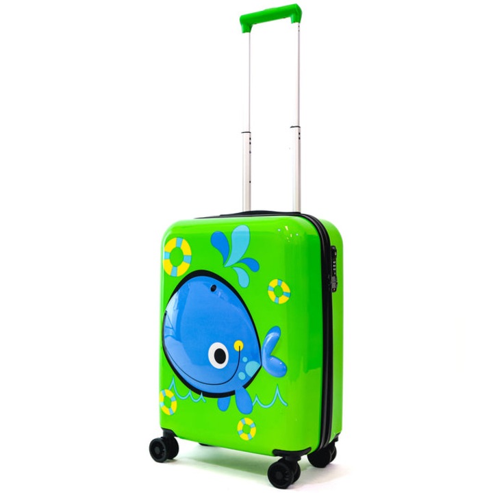 Куфар с колелца Ella Icon Blue Whale, За деца, 55x24x40 см, Зелен