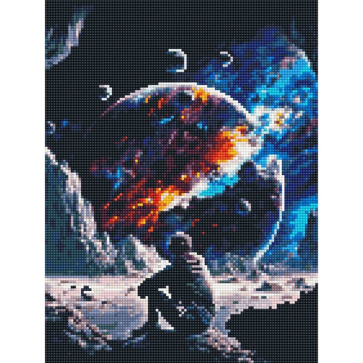 Set de broderie cu diamante 5D, cu rama, mozaic 30x40 cm, Astronaut pe Luna Pentru copii Oh Art