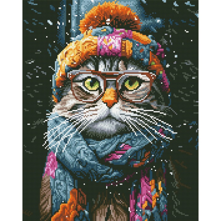 Set de broderie cu diamante 5D cu rama, mozaic 40x50 cm, Pisica intr-o palarie Pentru copii Oh Art