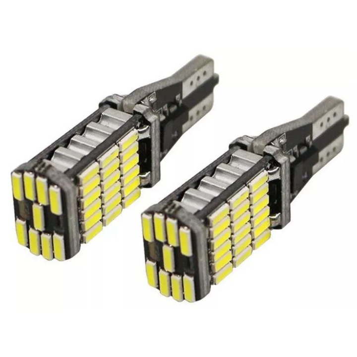 Set 2 becuri LED T15 W16W Canbus AutoREY®, 45 leduri, SMD 4014, 2000 lumeni 12V, cu radiator racire, pentru lumini pozitii, portbagaj, plafoniera, puddle light oglinzi, lumini ambientale, semnalizare, marsalier, drl, ceata, lumina alb rece 6000k