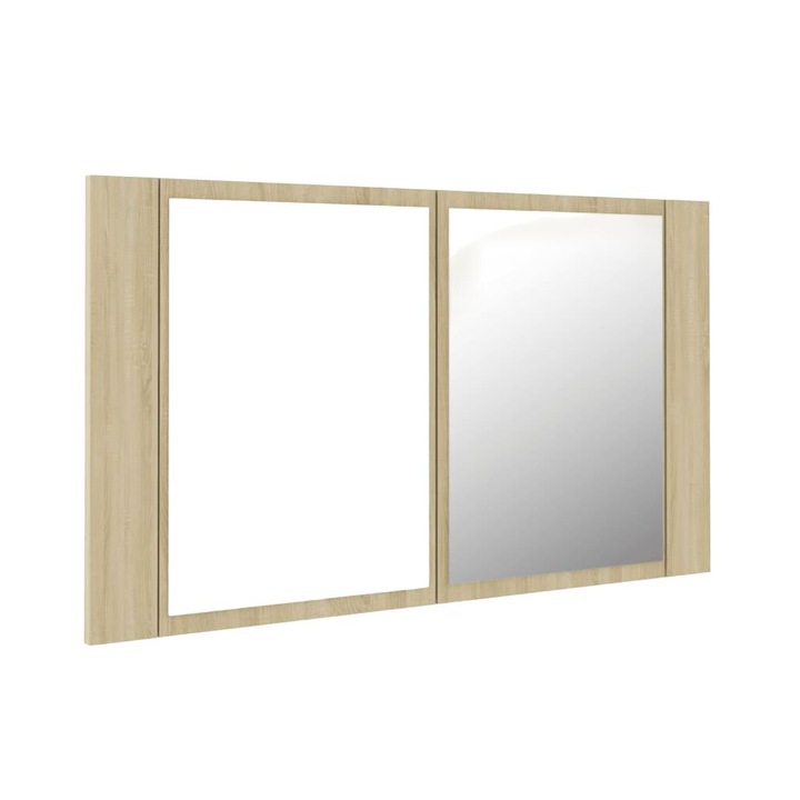 Dulap cu oglinda LED, Zakito Europe, 80x12x45 cm, Stejar Sonoma