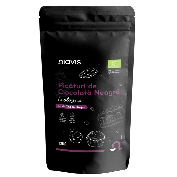 Picaturi de Ciocolata Neagra Ecologice/Bio 125g NIAVIS