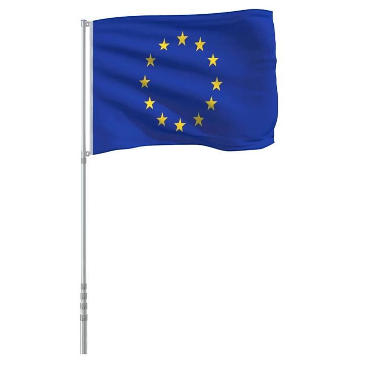 Телескопично знаме на Европейския съюз, Zakito Europe, 90x150 см, алуминий/полиестер, синьо/жълто