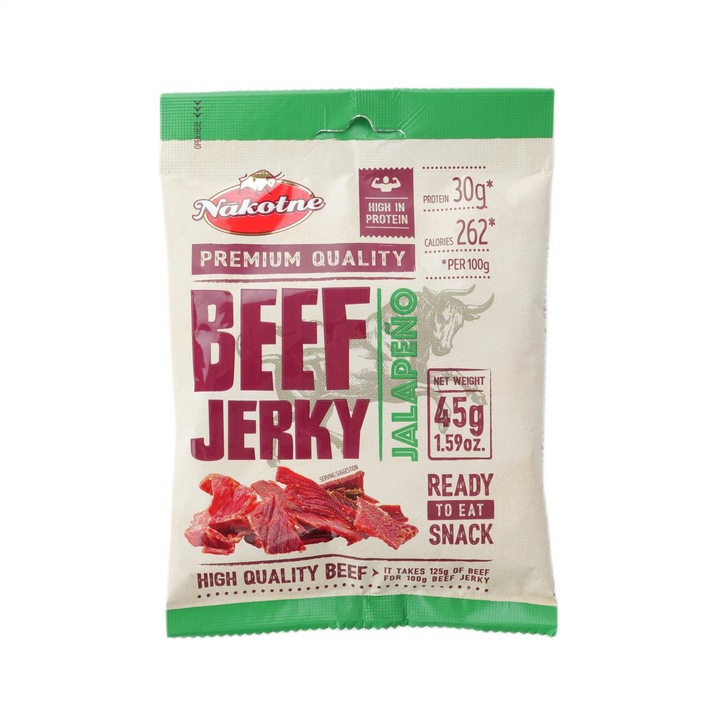 Gustare carne de vita afumata si uscata Beef Jerky Jalapeno, 45 gr