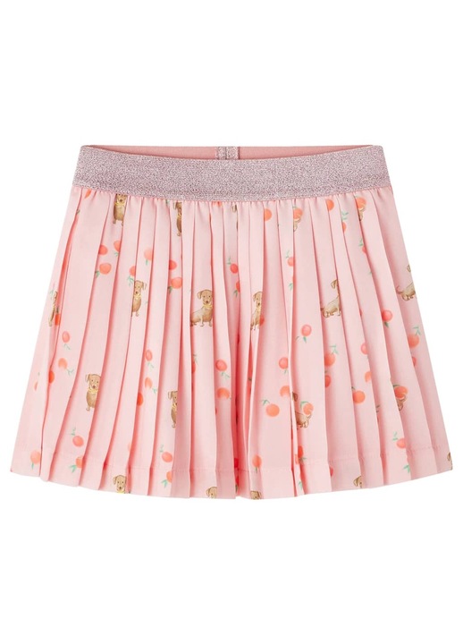 Момичешка пола Zakito Europe, плисирана, щампа на кученца и плодове, полиестер/памук/еластан, розова, 128