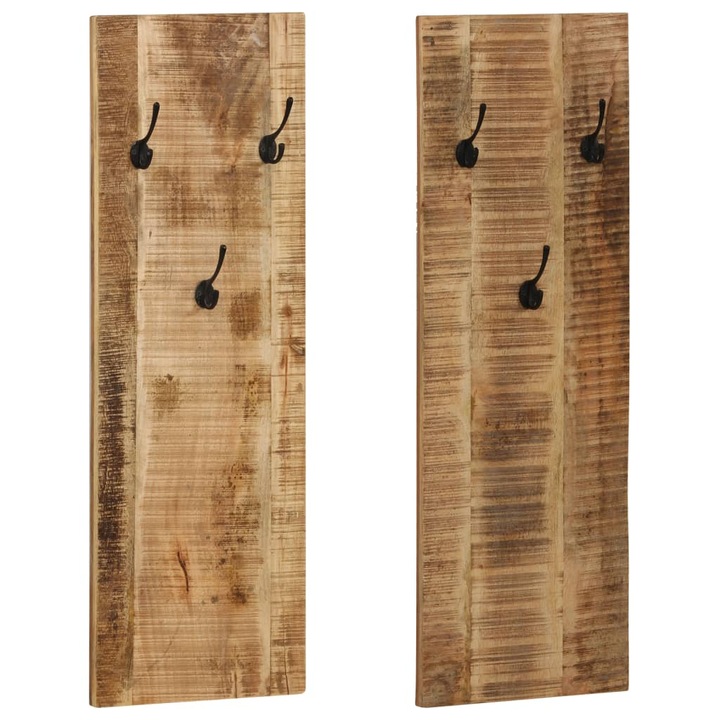Set cuier haine de perete vidaXL, 2 buc., lemn masiv de mango, 36x110x3 cm, 246025