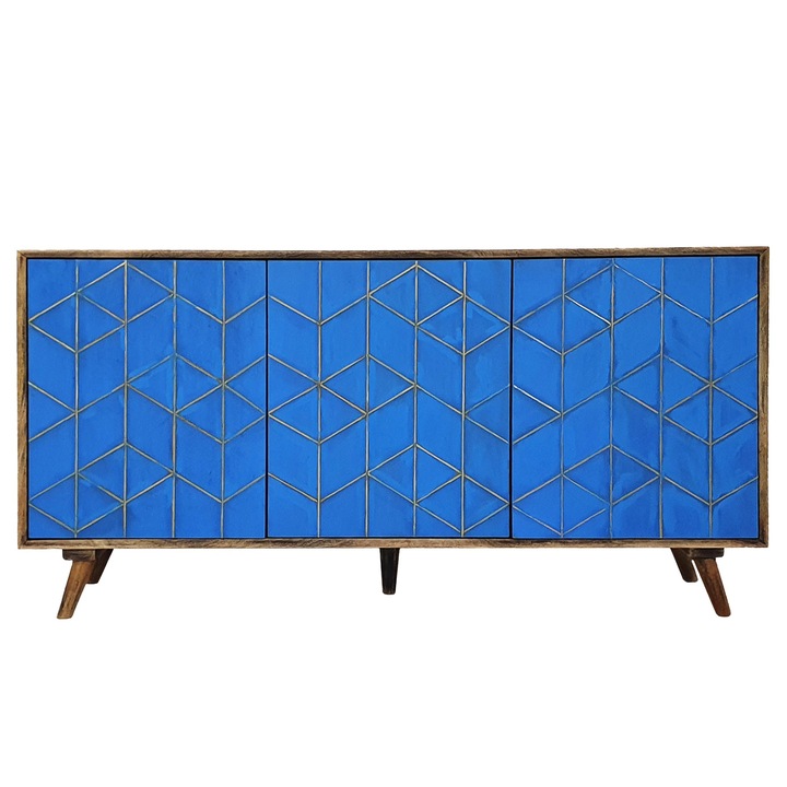 Comoda, Artmatt, 145x41x76 cm, lemn de mango, albastru/bej