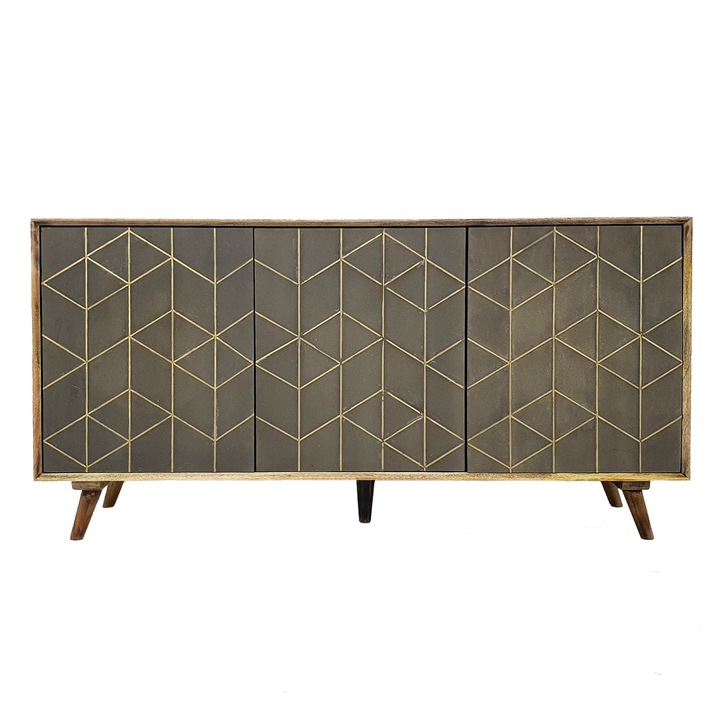 Comoda Artmatt din lemn de mango natural, 145x41x76 cm, rezistent la umiditate, maro/auriu